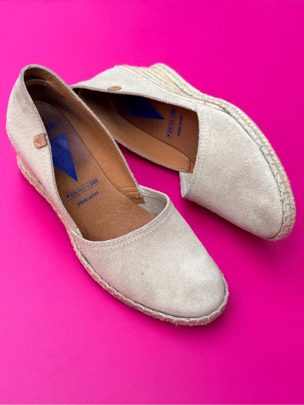 Verbenas Mamen Suede Wedge Espadrilles Cream Beige Spain Leather EUR 39 Size 8.5